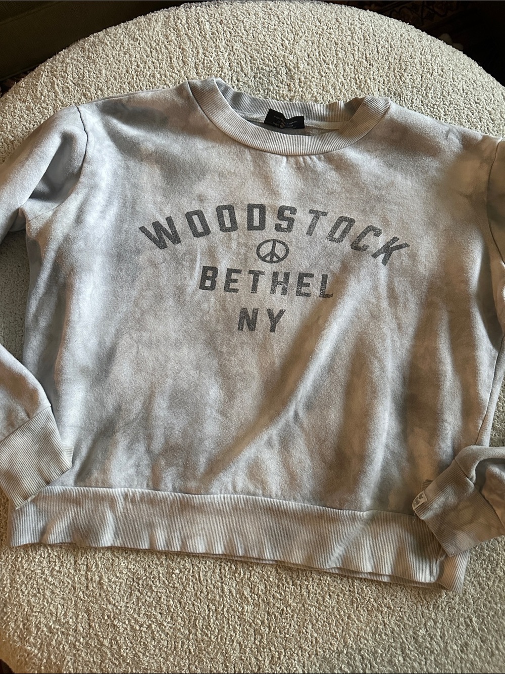 Cotton On Woodstock Bethel NY Crewneck Sweatshirt - Light Gray Tie Dye